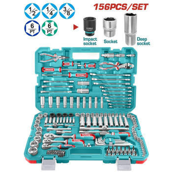 TOTAL ΕΠΑΓΓ. ΚΑΣΕΤΙΝΑ ΚΑΡΥΔΑΚΙΑ 1/4"-3/8"-1/2" & ΕΡΓΑΛΕΙΑ ΧΕΙΡΟΣ 156ΤΕΜ (THKTHP21566)