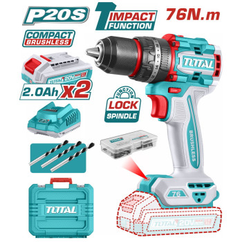 TOTAL ΕΠΑΓΓ. ΔΡΑΠ/ΒΙΔΟ ΚΡΟΥΣΤΙΚΟ ΜΠΑΤ. Li-ion 20V / 2Ah / 76Nm / 2 ΜΠΑΤ BL Motor (TIDLI20768E)