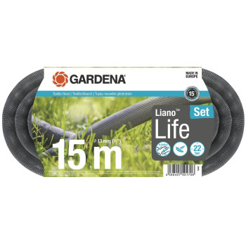 18445-20 Λάστιχο Υφασμάτινο Gardena Liano Life 1/2"-15m Σετ με Ακροφύσιο & συνδέσμους OGS